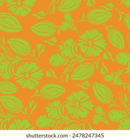 Trendy seamless vector floral pattern. Seamless print made of small white flowers. Summer and spring motifs. Yellow gold background. Stock vector illustration.