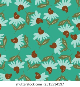 Padrão floral vetor sem costura moderno. Impressão infinita feita de pequenas flores coloridas, folhas e bagas. Motivos de verão e primavera. Plano de fundo azul escuro.Ilustração do vetor
