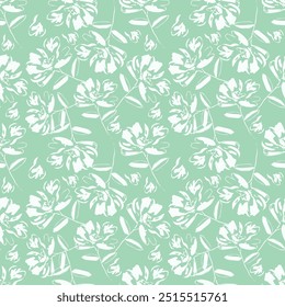 Trendy seamless vector floral pattern. Endless print made of small colorful flowers, leaves and berries. Summer and spring motifs. Dark blue background.Vector illustration
