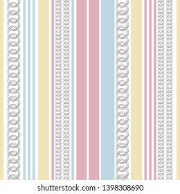 Trendy Seamless vector pattern background sweet pastel vertical stripe with chain, and summer nautical mood design for fashion,fabric,wallpaper,web and all prints on white 