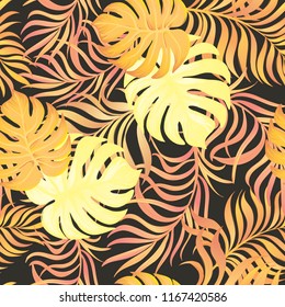 	
Trendy seamless vector pattern with palm leaves. Summer background.