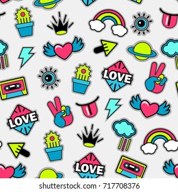 trendy seamless vector  pattern with pop art  stickers and patches
