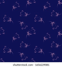 trendy Seamless vector print with elegant bellflower. endless pattern of flower campanula. stylish repetitive illustration on blue background in hand drawn style. retro Package design, wrapping paper