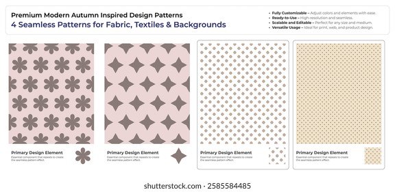 Trendy Seasonal Seamless Vector Patterns – 4 Elegant Autumn Designs for Textile and Digital Use