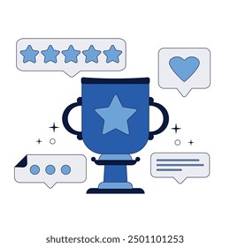 Trendy SEO rating, feedback concept. Work on brand reputation in social networks. Vector illustration