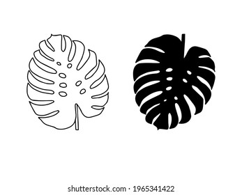 Un elemento separado de moda de la hoja tropical. Palm, monstera. Ilustración de doodle dibujado a mano para decoración, impresión, afiches, diseño textil, postales. Aislado sobre fondo blanco.