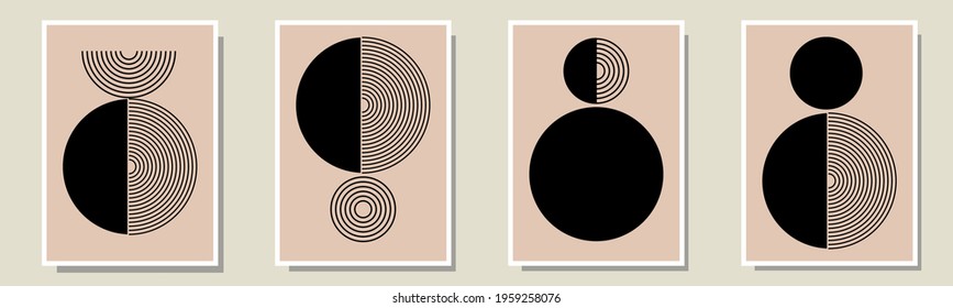 Trendy set of 4 abstract creative minimalist artistic hand painted composition ideal for wall decoration, as postcard or brochure design, vector illustration