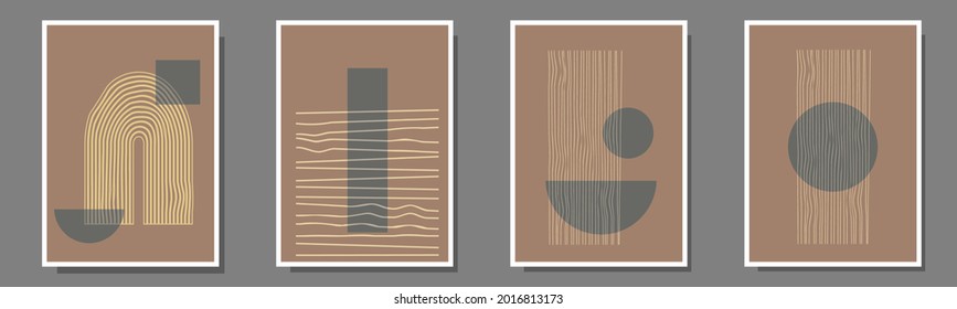 Trendy set of 4 abstract creative minimal artistic compositions ideal for wall decoration, as postcard or brochure design, vector illustration