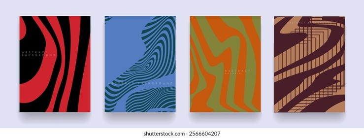 Trendy Set Abstract 3D Pattern with Red, Blue, Brown, Green Color. Modern Background for Poster, Website, Placard, Cover, Advertising. Vector Illustration.