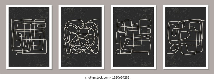 Trendy set of abstract aesthetic creative minimalist artistic hand drawn composition ideal for wall decoration, as postcard or brochure design, vector illustration