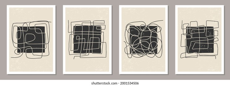 Trendy set of abstract aesthetic creative minimalist hand drawn composition