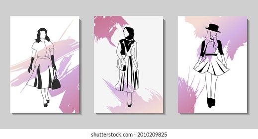 Conjunto moderno de arte abstracto de estilo minimalista, elegante ilustración femenina, gran decoración para paredes, tarjetas, folletos, empaque, cubiertas. Ilustración del vector