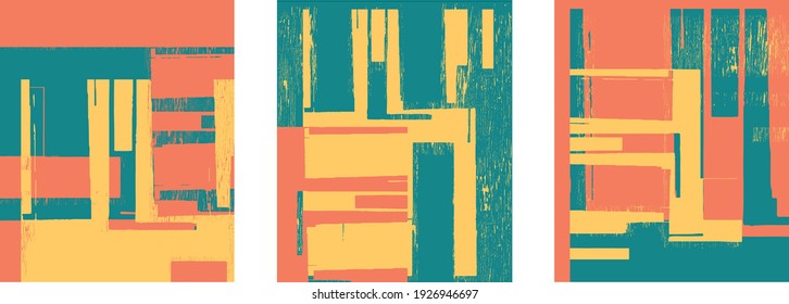 Trendy set of abstract artistic composition for wall decoration, postcard, brochure or cover design templates. Vector Illustration. Background.