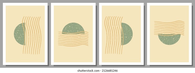 Trendy set of abstract compositions. Hand drawn contemporary illustrations. Vector line art wallpaper decorations.