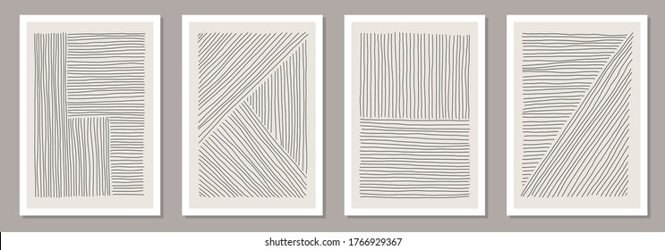 Trendy set of abstract creative minimal artistic hand sketched compositions ideal for wall decoration, as postcard or brochure design, vector illustration