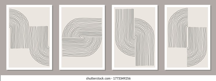 Trendy set of abstract creative minimal artistic hand sketched compositions ideal for wall decoration, as postcard or brochure design, vector illustration