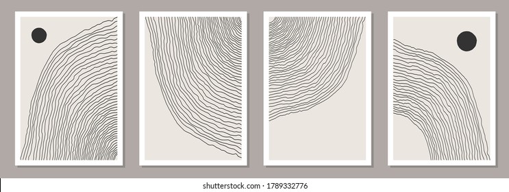 Trendy set of abstract creative minimal artistic hand sketched compositions ideal for wall decoration, as postcard or brochure design, vector illustration