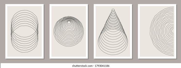 Trendy set of abstract creative minimal artistic hand sketched compositions ideal for wall decoration, as postcard or brochure design, vector illustration