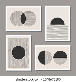 Trendy set of abstract creative minimal artistic hand sketched compositions ideal for art gallery, wall decoration, interior design, vector illustration