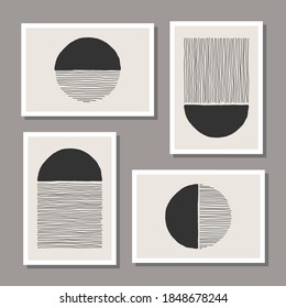 Trendy set of abstract creative minimal artistic hand sketched compositions ideal for art gallery, wall decoration, interior design, vector illustration