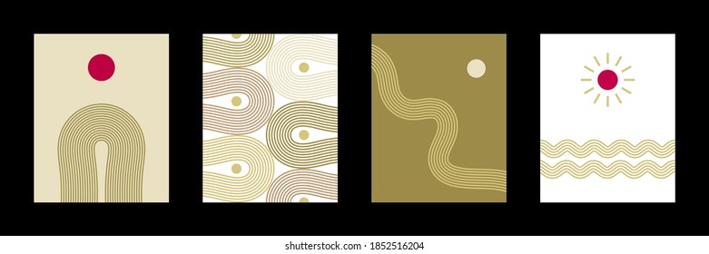 Conjunto de moda de composiciones artísticas abstractas y creativas mínimas, ideal para la decoración de paredes, como diseño postal o de folletos, ilustración vectorial