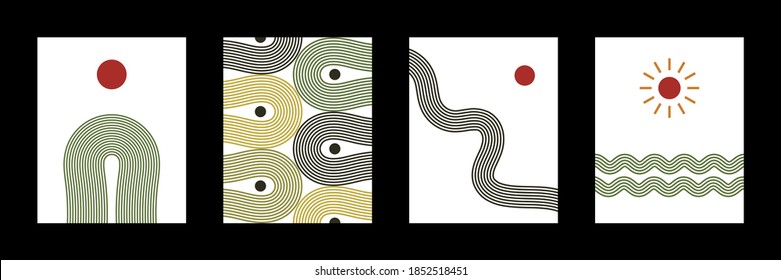 Trendy set of abstract creative minimal artistic compositions ideal for wall decoration, as postcard or brochure design, vector illustration