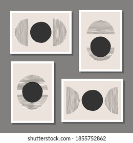 Trendy set of abstract creative minimal artistic hand sketched compositions ideal for art gallery, wall decoration, interior design, vector illustration