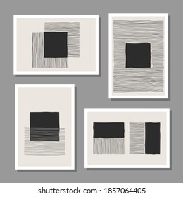 Trendy set of abstract creative minimal artistic hand sketched compositions ideal for art gallery, wall decoration, interior design, vector illustration