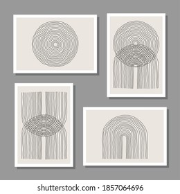 Trendy set of abstract creative minimal artistic hand sketched compositions ideal for art gallery, wall decoration, interior design, vector illustration