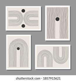 Trendy set of abstract creative minimal artistic hand sketched compositions ideal for art gallery, wall decoration, interior design, vector illustration