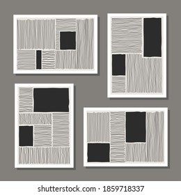 Trendy set of abstract creative minimal artistic hand sketched compositions ideal for art gallery, wall decoration, interior design, vector illustration