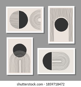 Trendy set of abstract creative minimal artistic hand sketched compositions ideal for art gallery, wall decoration, interior design, vector illustration