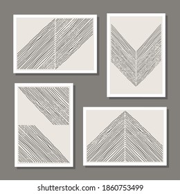 Conjunto de moda de composiciones abstractas y creativas mínimas artísticas con dibujos a mano ideal para galería de arte, decoración de paredes, diseño interior, ilustración vectorial