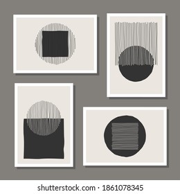 Trendy set of abstract creative minimal artistic hand sketched compositions ideal for art gallery, wall decoration, interior design, vector illustration