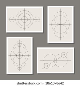 Trendy set of abstract creative minimal artistic hand sketched compositions ideal for art gallery, wall decoration, interior design, vector illustration