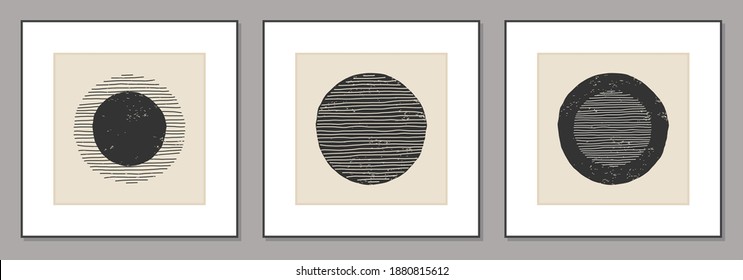 Trendy set of abstract creative minimal artistic hand sketched compositions ideal for art gallery, wall decoration, interior design, vector illustration