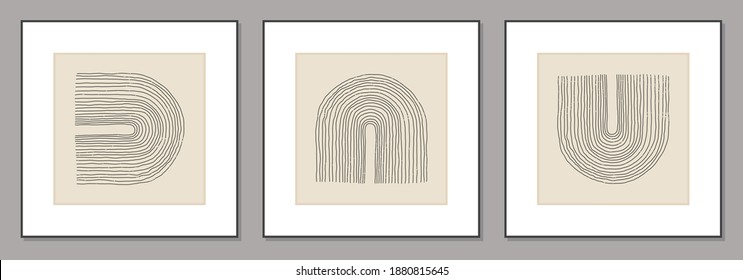 Trendy set of abstract creative minimal artistic hand sketched compositions ideal for art gallery, wall decoration, interior design, vector illustration