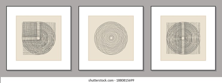 Trendy set of abstract creative minimal artistic hand sketched compositions ideal for art gallery, wall decoration, interior design, vector illustration