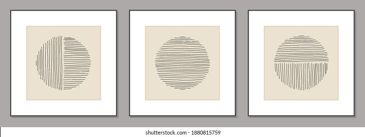 Trendy set of abstract creative minimal artistic hand sketched compositions ideal for art gallery, wall decoration, interior design, vector illustration