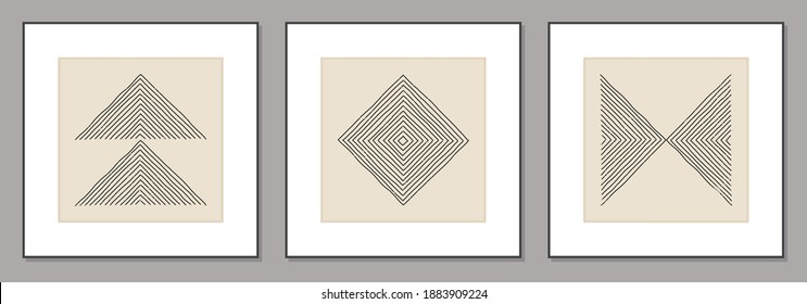 Trendy set of abstract creative minimal artistic hand sketched compositions ideal for art gallery, wall decoration, interior design, vector illustration