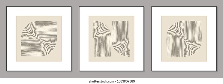 Trendy set of abstract creative minimal artistic hand sketched compositions ideal for art gallery, wall decoration, interior design, vector illustration