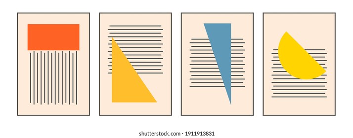 Trendy set of abstract creative minimal artistic hand painted compositions and with watercolor stain elements vector for wall decoration, postcard or brochure cover design