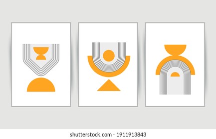 Trendy set of abstract creative minimal artistic hand painted compositions and with watercolor stain elements vector for wall decoration, postcard or brochure cover design
