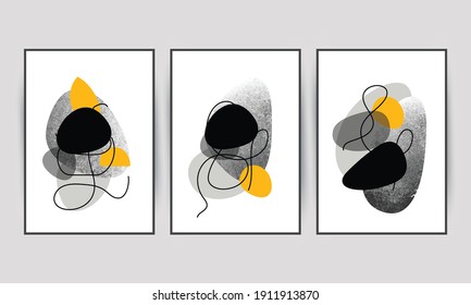 Trendy set of abstract creative minimal artistic hand painted compositions and with watercolor stain elements vector for wall decoration, postcard or brochure cover design