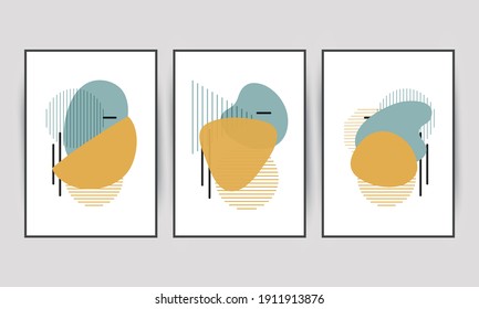 Trendy set of abstract creative minimal artistic hand painted compositions and with watercolor stain elements vector for wall decoration, postcard or brochure cover design