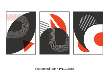 Trendy set of abstract creative minimal artistic hand painted compositions and with watercolor stain elements vector for wall decoration, postcard or brochure cover design