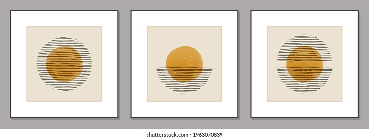Trendy set of abstract creative minimal artistic hand sketched compositions