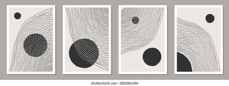 Trendy set of abstract creative minimal artistic hand sketched compositions