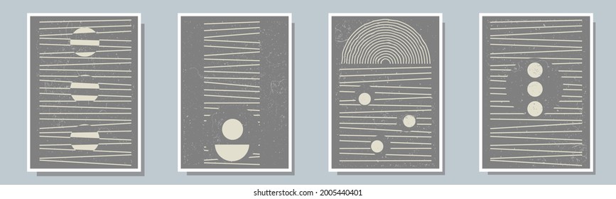 Trendy Set von abstrakten kreativen minimalen künstlerischen Kompositionen ideal für die Wanddekoration, wie Postkarte oder Broschüren Design, Vektorgrafik