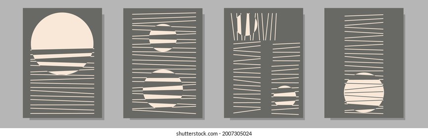 Conjunto de moda de composiciones artísticas abstractas y creativas mínimas, ideal para la decoración de paredes, como diseño postal o de folletos, ilustración vectorial